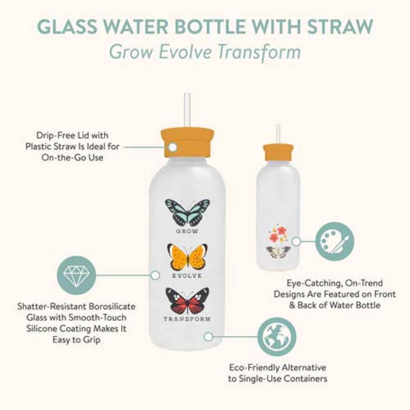 Studio Oh! Grow Evolve Transform Glass Water Bottle