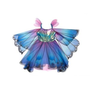 תחפושת - שמלת פרפר כחולה מסתובבת + קשת וכנפיים 5-6 Great Pretenders