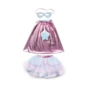 תחפושת - סופר דופר ורוד מטאלי/תכלת ומסיכה - 4-6 Great Pretenders