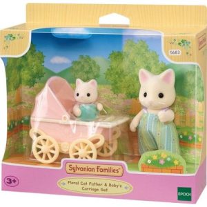 סט עגלה עם אבא חתול ותינוקת - משפחת סלבניאן