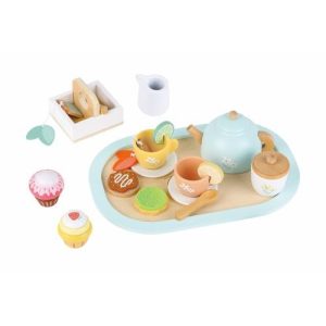 סט כלי תה פרחוני מעץ - Lelin