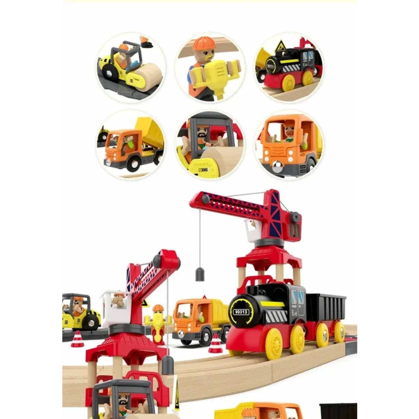 ערכת רכבת עץ חשמלית 58 חלקים - מהנדסי כבישים Myka Fort – תמונה 2