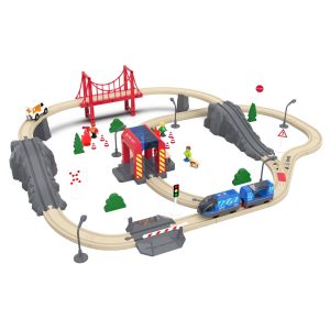 ערכת רכבת עץ חשמלית 75 חלקים - כיבוי אש  Myka Fort