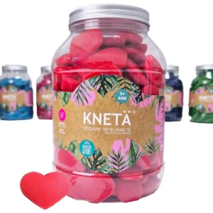 בצק משחק טבעוני - צנצנת 800 גרם לבבות אדומים KNETA