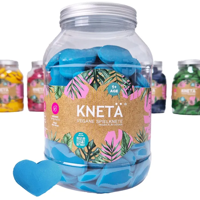 בצק משחק טבעוני - צנצנת 800 גרם לבבות טורקיז KNETA